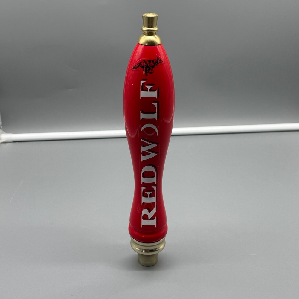 Vintage Redwolf Lager Beer Tap Handle Red Gold‎ Running Wolf Logo 10 Inch